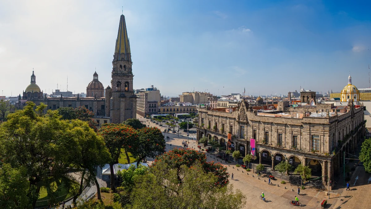 Guadalajara Cathedral and the Plaza de Armas in the historic center of Guadalajara, Jalisco, Mexico